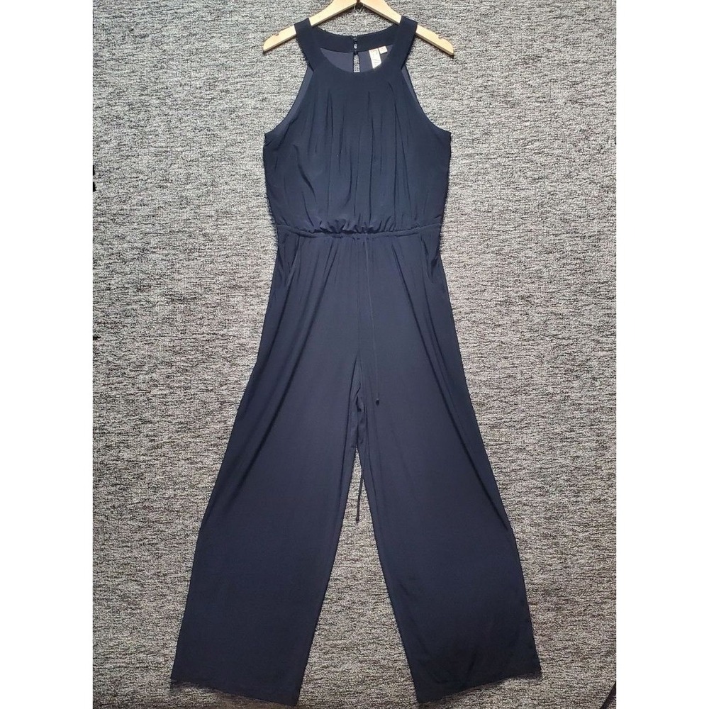 Emma Michele Wide Leg Jumpsuit Women M Navy Blue High Neck Evening Dressy
